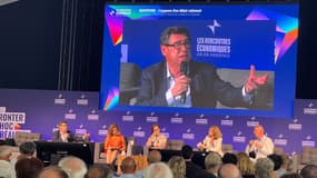 L'économiste Philippe Aghion participe à une table ronde lors des Rencontres économiques d'Aix-en-Provence, le 3 juillet 2025.