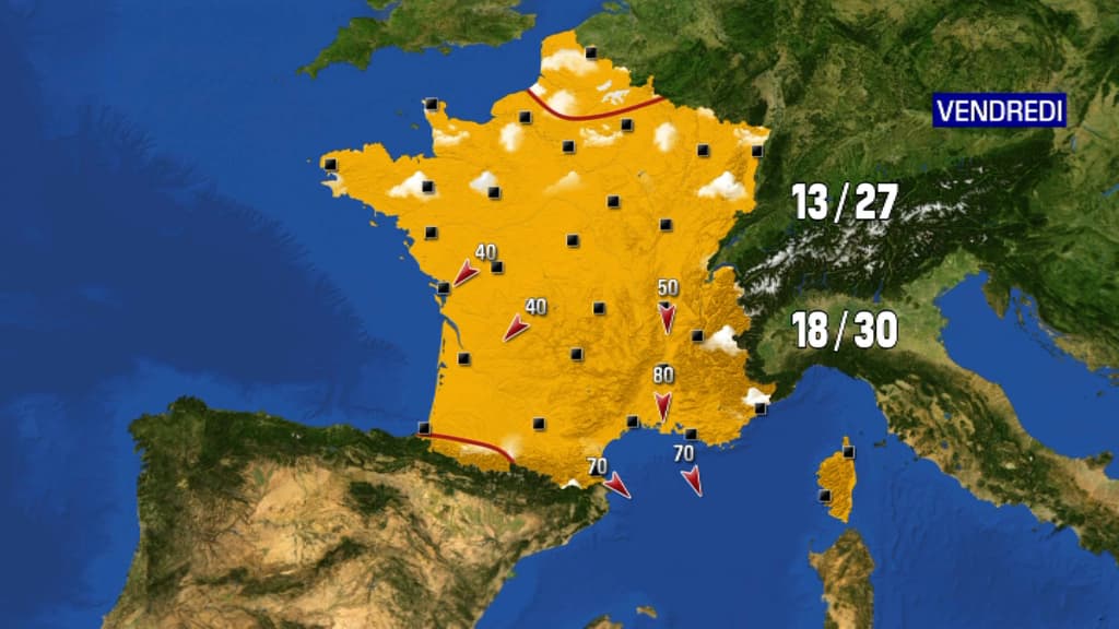 Les prévisions météo du vendredi 8 juillet 2022.