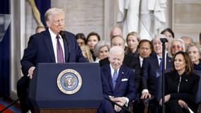 Le président Donald Trump prononce un discours après avoir prêté serment en tant que 47e président des États-Unis, au Capitole, le 20 janvier 2025 à Washington D.C.