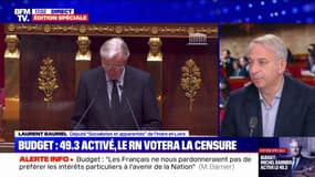 Menace de censure de Michel Barnier: "On ne se détermine pas par rapport au RN. On se détermine par rapport à ce qui nous est proposé", indique Laurent Baumel (PS)