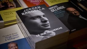 Cette photographie montre le premier livre du président du Rassemblement national (RN), Jordan Bardella, « Ce que je cherche », en vente parmi d'autres titres politiques dans une librairie parisienne, le 9 novembre 2024.