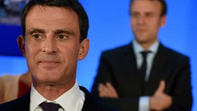 Manuel Valls et Emmanuel Macron au second plan. 2016