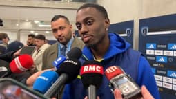 L'attaquant de l'OM Timothy Weah en zone mixte, 31 janvier 2026