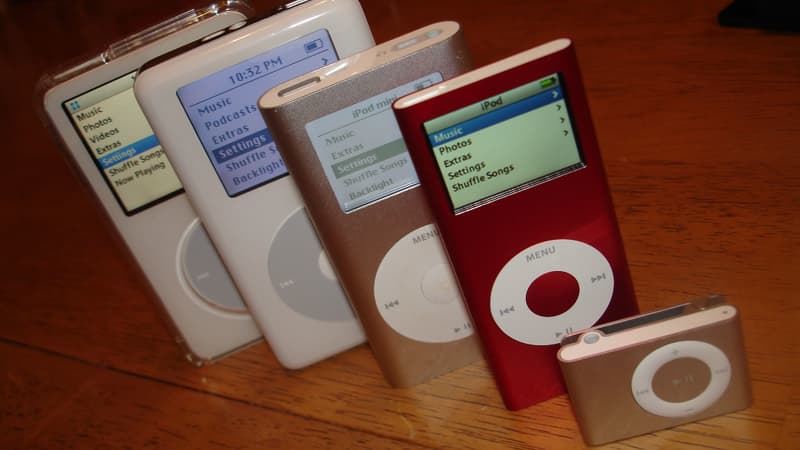 Les différentes gammes d'Ipod de la marque Apple, de l'Ipod Shuffle à l'Ipod Classic.