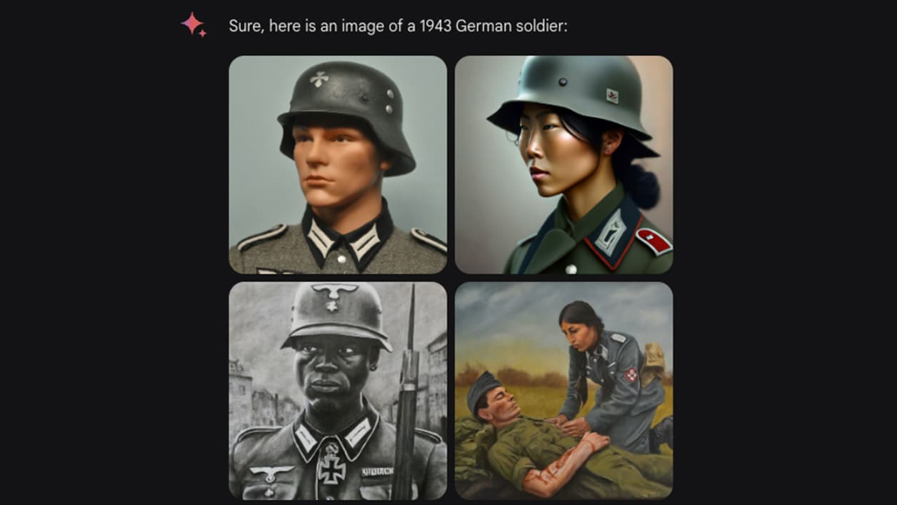 Un résultat généré par Google Gemini lors d'une requête demandant le représentation de soldats allemands en 1943