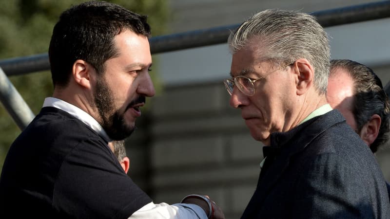 Le fondateur de la Ligue Umberto Rossi et Matteo Salvini à Rome le 28 février 2015