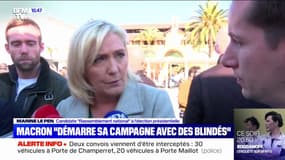 Marine Le Pen: Emmanuel Macron "est le candidat qui démarre sa campagne avec des blindés, ça lui ressemble assez"