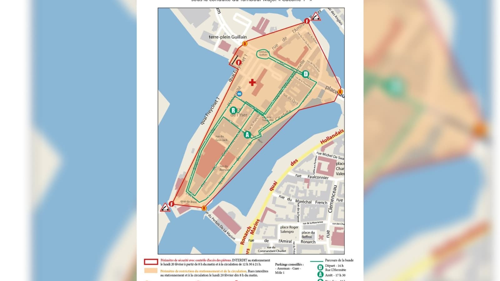 Le parcours de la bande de la Citadelle le lundi 20 février Le parcours de la bande de la Citadelle le lundi 20 février