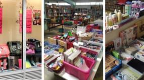 Des ventes de fournitures scolaires, cahiers, crayons, cartables, en vue de la rentrée scolaire.