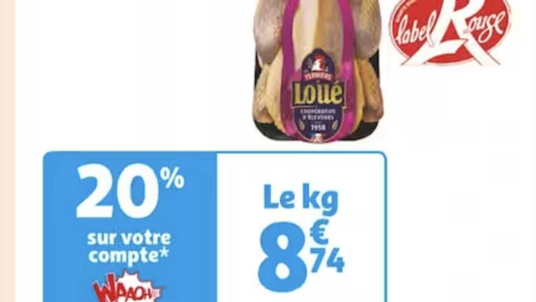 La pintade à 8,74 euros le kilo chez Auchan pour les porteurs de carte de fidélité.