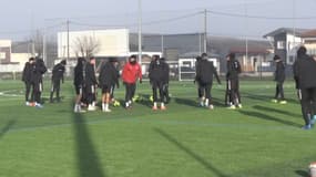 Les joueurs de Bourgoin-Jallieu à l'entraînement avant leur 32e de finale de Coupe de France, le 16 décembre 2024