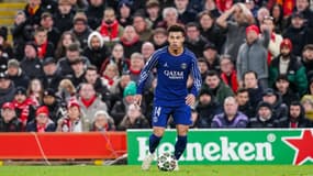 Désiré Doué lors du match Liverpool-PSG (0-1, 1 t.a.b. 4, Ligue des champions), le 11 mars 2025