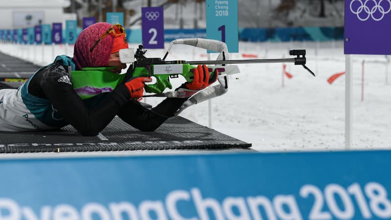 Anastasiya Kuzmina lors de la poursuite, le 12 février 2018 à Pyeongchang (Corée du Sud)