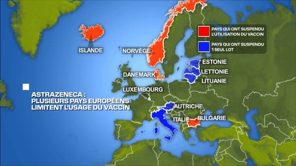 Carte des pays d'Europe limitant l'usage du vaccin AstraZeneca
