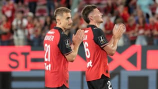 Valentin Rongier et Quentin Merlin à la fin de Rennes-OM le 15 août 2025