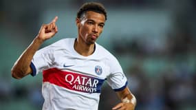 L'attaquant du PSG Hugo Ekitike en amical, 28 juillet 2023