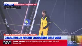 Le Havrais Charlie Dalin passe la ligne d'arrivée du Vendée Globe