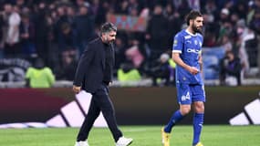 Gennaro Gattuso et Samuel Gigot lors d'OL-OM (1-0, 20e journée de Ligue 1), le 4 février 2024