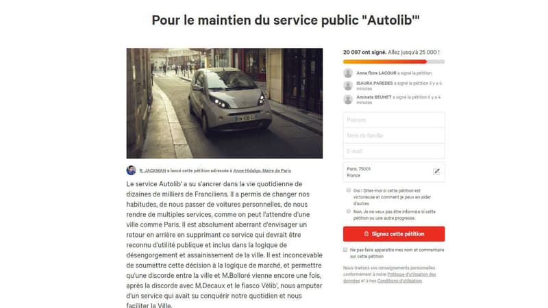 Plus de 20.000 personnes ont signé une pétition en ligne contre la suppression d'Autolib'.