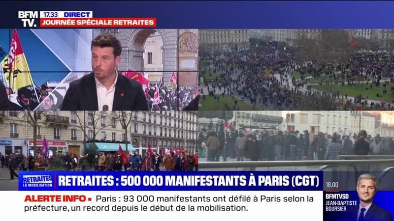 Réforme des retraites: 500.000 manifestants à Paris selon la CGT, 93.000 selon la préfecture de police
