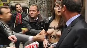 "Vous êtes féministe et je vous comprends", s'est contenté de répondre François Hollande aux Femen.