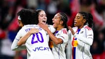 la joie des joueuses d'OL Lyonnes après leur victoire face au PSG en Arkema Première Ligue, le 27 septembre 2025.