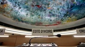 Siège réservé à la Côte d'Ivoire lors d'une session spéciale du Conseil des droits de l'homme consacrée à la situation post-électorale dans le pays et organisée dans les locaux de l'Onu à Genève. L'Assemblée générale des Nations unies a officiellement rec