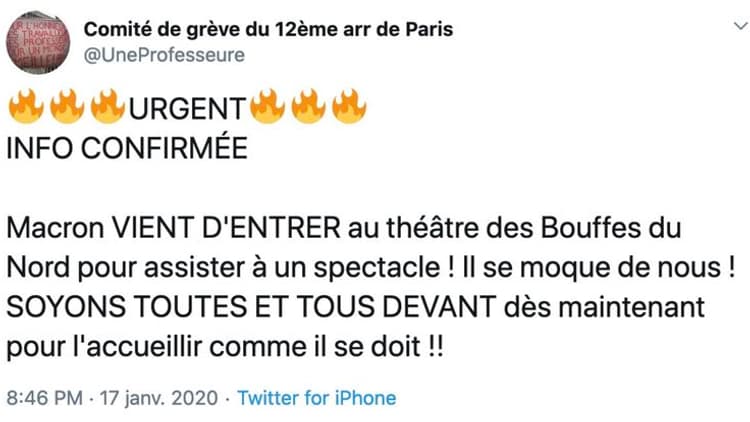 Le tweet publié par le compte du Comité de grève du 12e arr de Paris. Le tweet publié par le compte du Comité de grève du 12e arr de Paris.