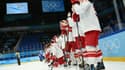 L'équipe russe de hockey sur glace (sous pavillon neutre) lors de la finale des JO de Pékin, perdue contre la Finlande, le 20 février 2022