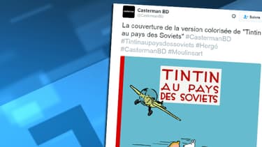 La couverture de la nouvelle version colorisée de Tintin au pays des soviets, tweetée par les éditions Casterman.