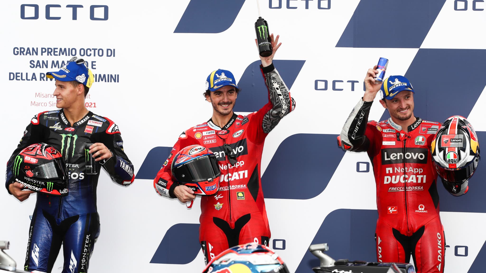 Quartararo, Bagnaia et Miller sur le podium Quartararo, Bagnaia et Miller sur le podium