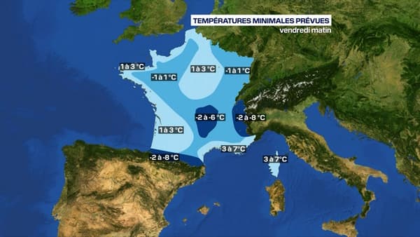 Températures minimales prévues pour le vendredi 15 novembre 2019 dans la matinée Températures minimales prévues pour le vendredi 15 novembre 2019 dans la matinée