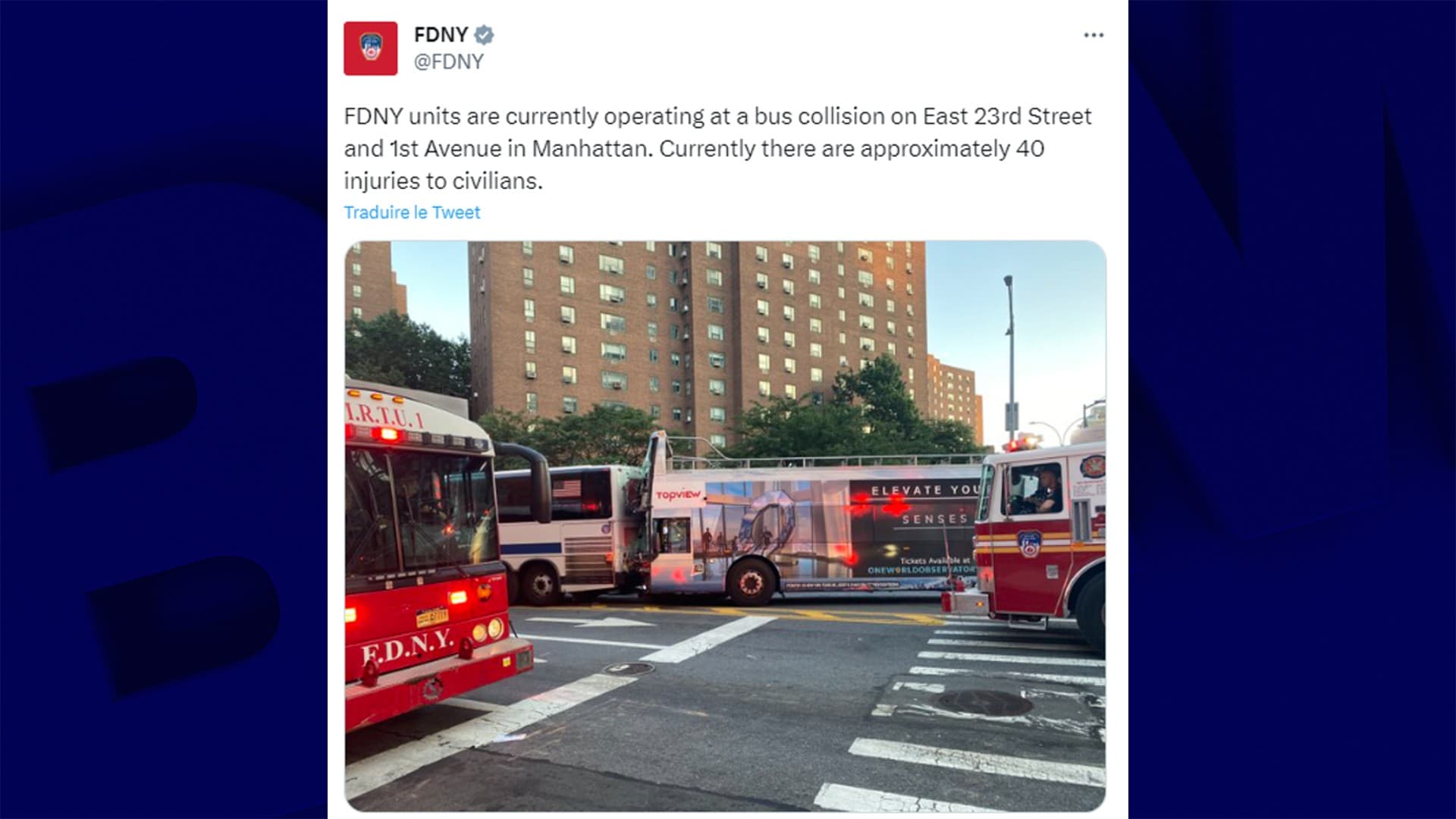 Double-Decker Tourist Bus Collides with City-Operated Bus in New York City, Injuring Over 80