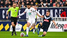 Danylo Ignatenko et Morgan Sanson lors de Bordeaux-Nice en Coupe de France, 20 janvier 2024