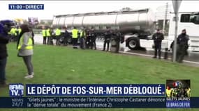 Le dépôt de Fos-sur-Mer a été débloqué mais les gilets jaunes restent mobilisés quelques mètres plus loin