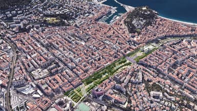 La vue aérienne de la future coulée verte de Nice, prévue en juin 2024. 