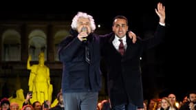 Beppe Grillo et Luigi di Maio le 2 mars sur la Piazza del Popolo, à Rome.