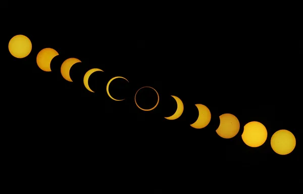 Les différentes étapes d'une éclipse annulaire de soleil, le mercredi 2 octobre 2024, vue depuis l'île de Pâques