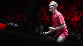 Le joueur de tennis de table français Félix Lebrun à Singapour, 16 mars 2024