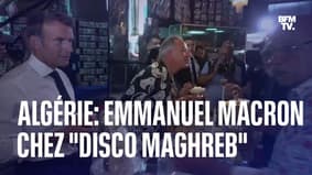 En Algérie, Emmanuel Macron échange avec les gérants de la boutique "Disco Maghreb" popularisée par DJ Snake