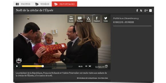 Page du site de l'Elysée le 26 janvier 2014.