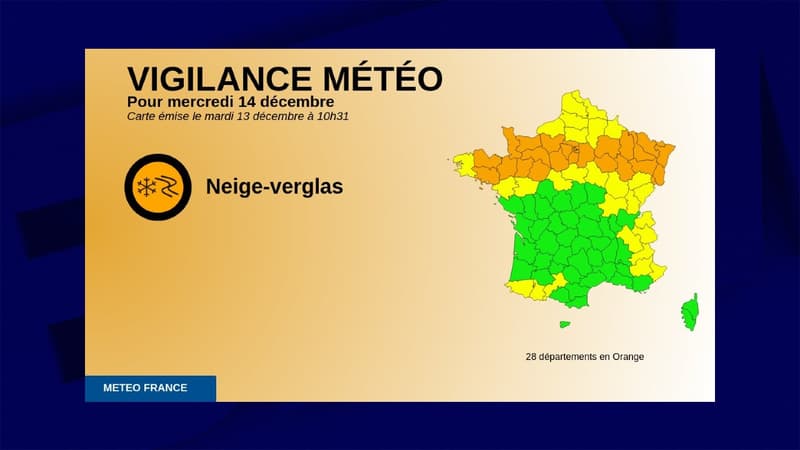 28 départements, dont tous ceux d'Île-de-France, en vigilance orange neige-verglas