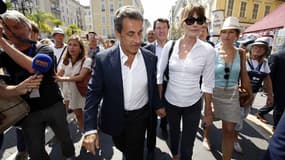 L'ancien président Nicolas Sarkozy et son épouse Carla Bruni-Sarkozy à Nice le 19 juillet 2015