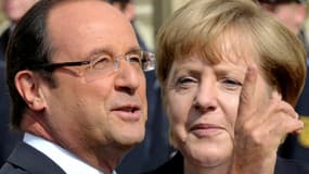 François Hollande et Angel Merkel à leur arrivée à Ludwigsburg, samedi 22 septembre 2012