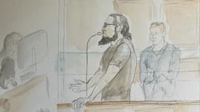 Croquis d'audience de Mohamed Lamine Aberouz au deuxième jour de son procès pour l'attentat de Magnanville, le 26 septembre 2023 à Paris