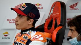 L'Espagnol Marc Marquez, après la 1ère séance d'essais libres du Grand Prix MotoGP d'Indonésie, le 18 mars 2022 sur le Circuit International à Kuta Mandalika
