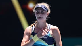 L'Ukrainienne Dayana Yastremska après sa victoire face à la Tchèque Linda Noskova (6-3, 6-4) en quarts de finale de l'Open d'Australie, le 24 janvier 2024