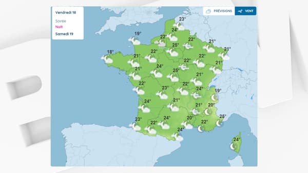 Les températures prévues par Météo-France pour la nuit du 18 au 19 août 2023