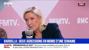 Agression de Jordan Bardella: "C'est un symptôme d'une violence en politique que nous subissons depuis trente ans", assure Marine Le Pen