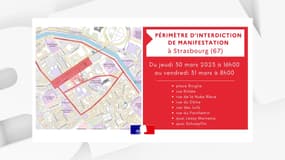 La préfecture a mis en place un périmètre d'interdiction de manifestation à Strasbourg.